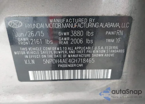 2016 Hyundai Elantra Se из США, поврежденный, VIN 5NPDH4AE4GH718465